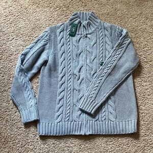 NWT Men's LL Bean Gray Cable Knit Zip-Up Sweater